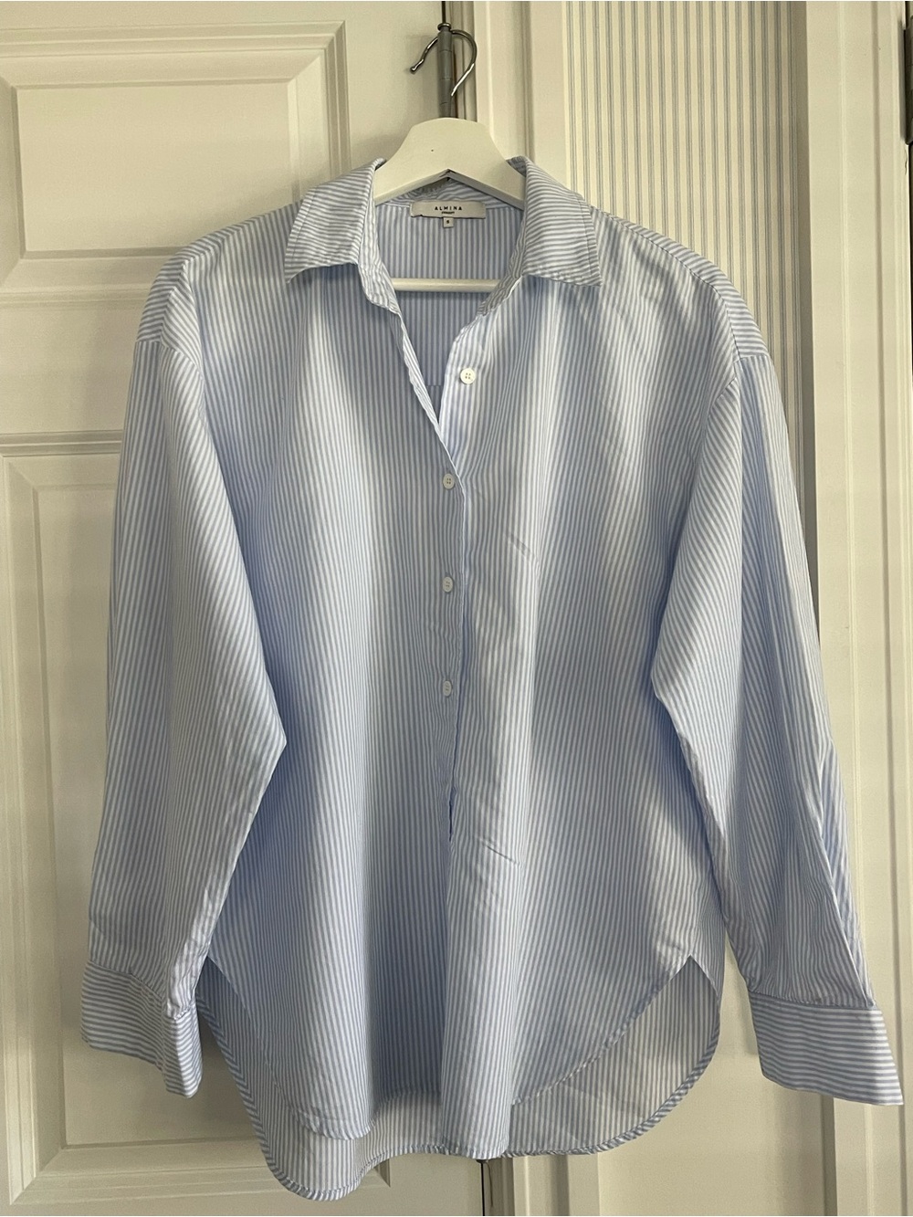 Almia Light Blue Striped Casual Oversized Button-Down Shirt